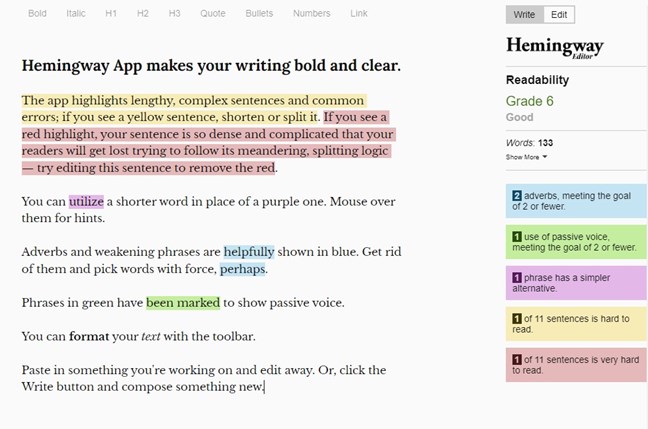 Screenshot of the Hemingway App website.