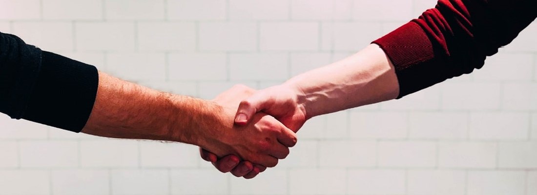 Two people shaking hands.