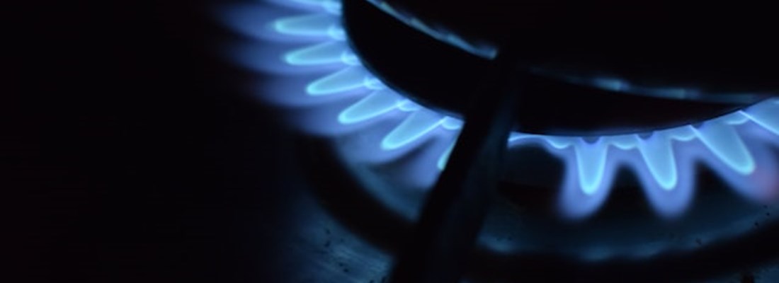 Gas Flame hob on a cooker.