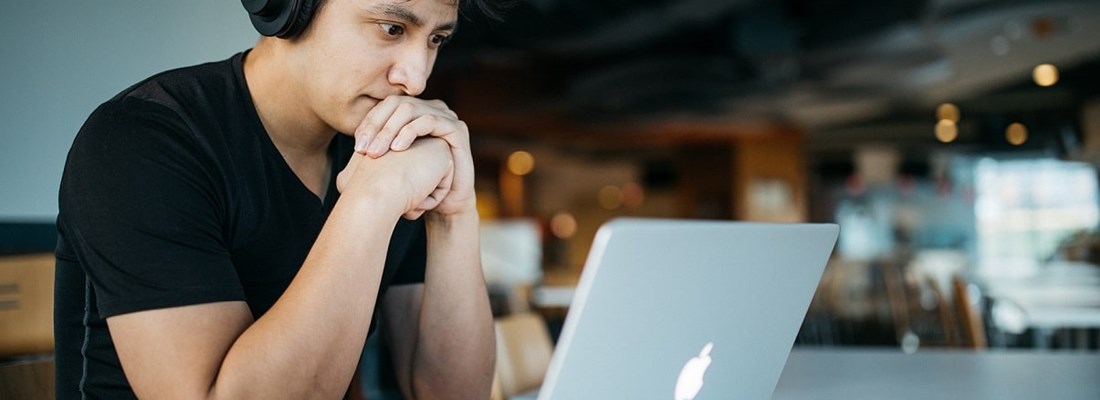 Man studying online.