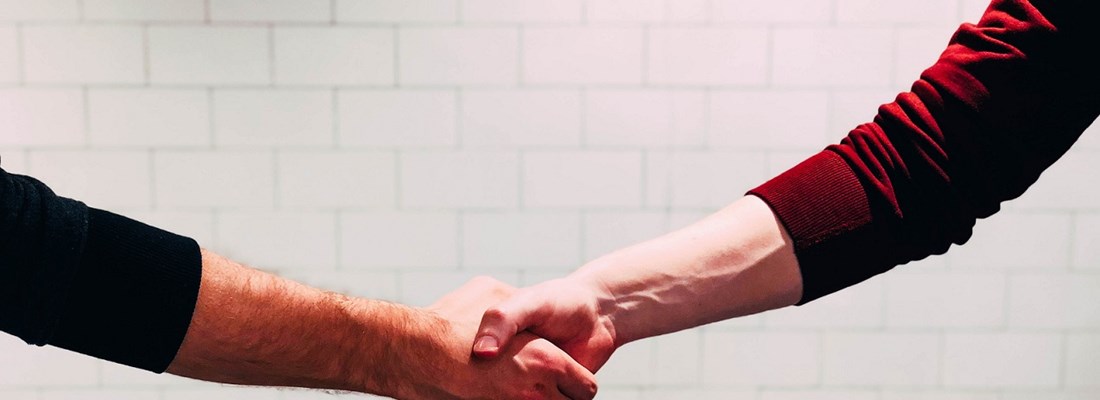 Two people shaking hands.