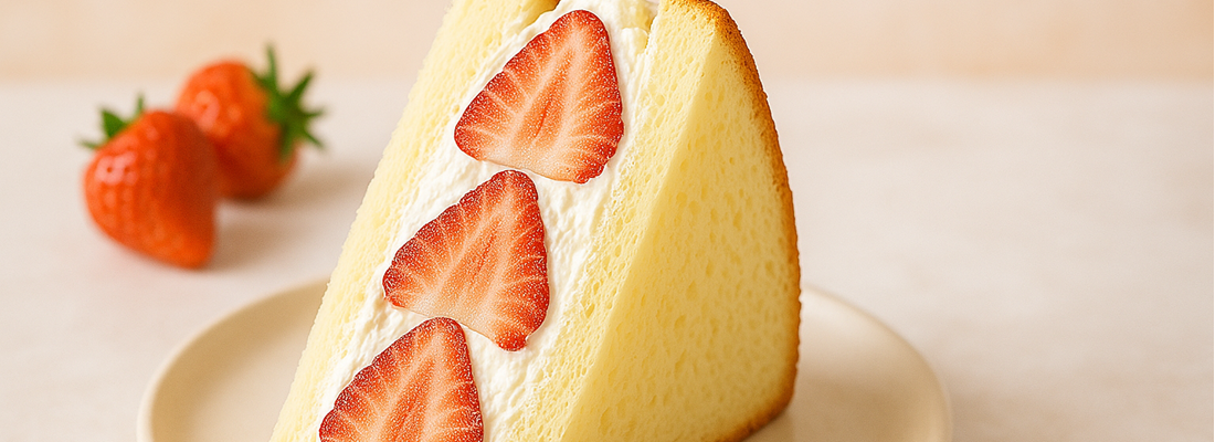 Strawberry and cream sandwich on a white plate with fresh strawberries in the background