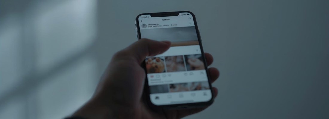 Hand holding a smartphone displaying a social media feed, illustrating the use of social media for accountants